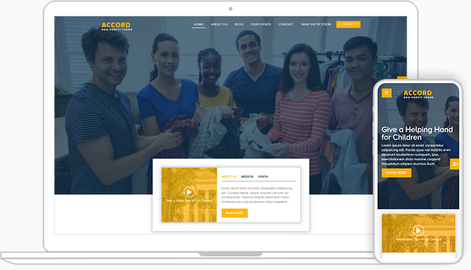 Accord is a custom NationBuilder responsive theme for non-profits, political and business organizations