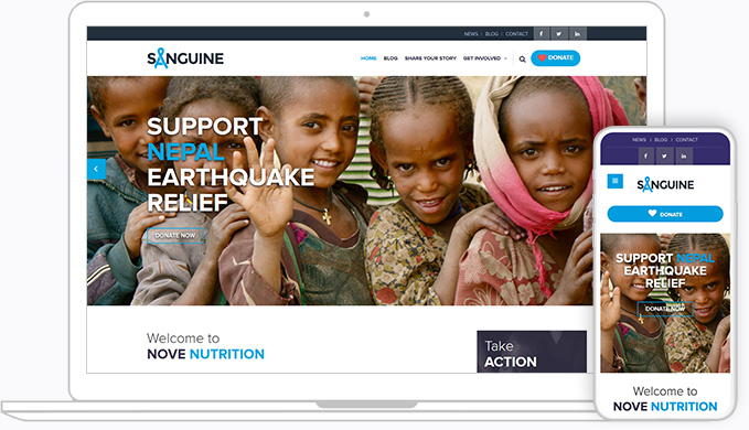 Sanguine is a custom NationBuilder responsive theme for non-profits, political and business organizations