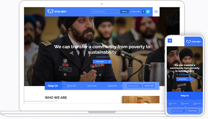 Synergy is a custom NationBuilder responsive theme for non-profits, political and business organizations